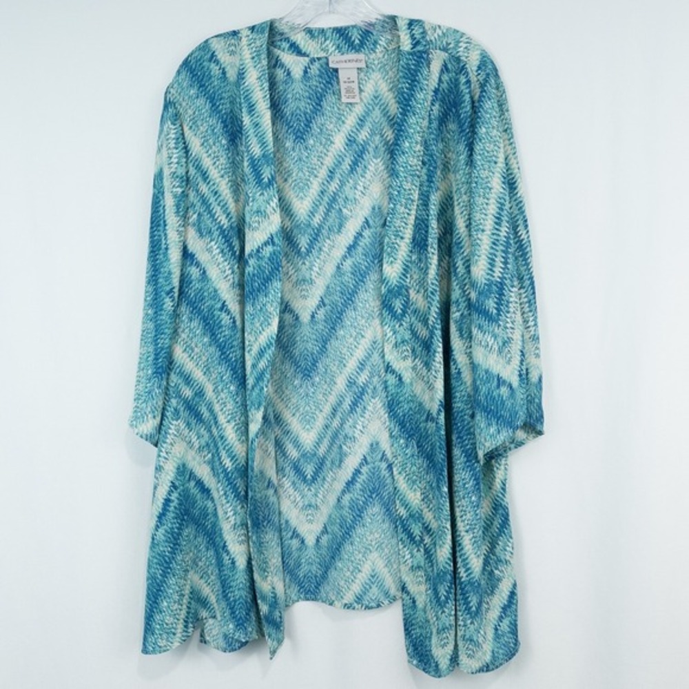Catherines Chiffon Lightweight Open Cardigan Womens 1X Blue Aqua Coastal Beach‎